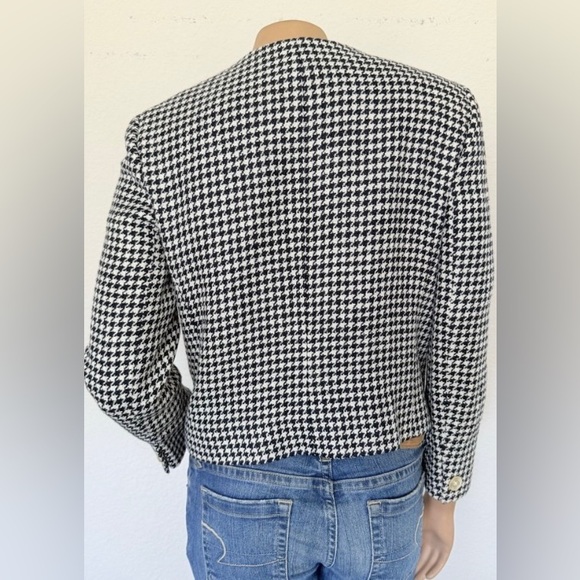 Vintage Ralph Lauren Navy Blue and White Houndstooth Blazer - Picture 4 of 5